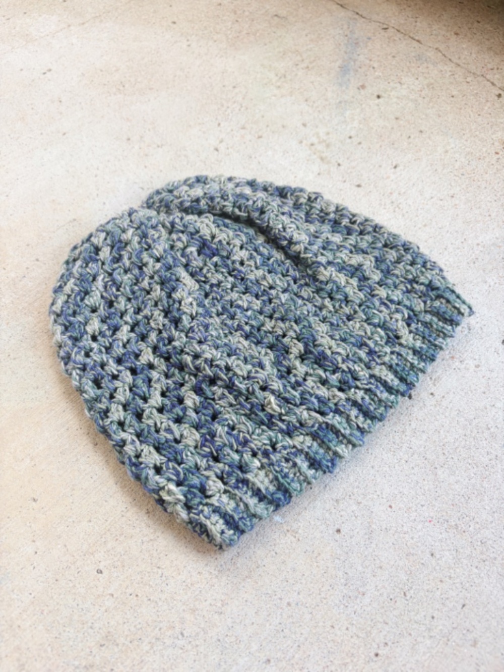 Handmade Crocheted Shades of Blue and Teal Puff Stitch Silk Beanie